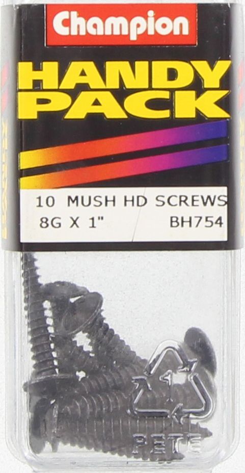 Champion Black Screw Self Tapp Mushroom Head Phillips 4.2 x 25mm 10Pk BH754