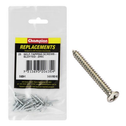 Champion Fasteners Self Tapper Screw Rsd Slot 3.5 x 19mm Zinc Palted C420-1