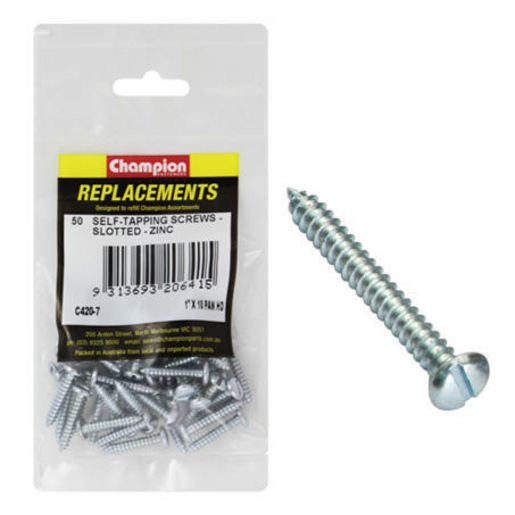 Champion Fasteners Self Tapper Screw Pan Slot 4.8 x 25mm Zinc Plated C420-7