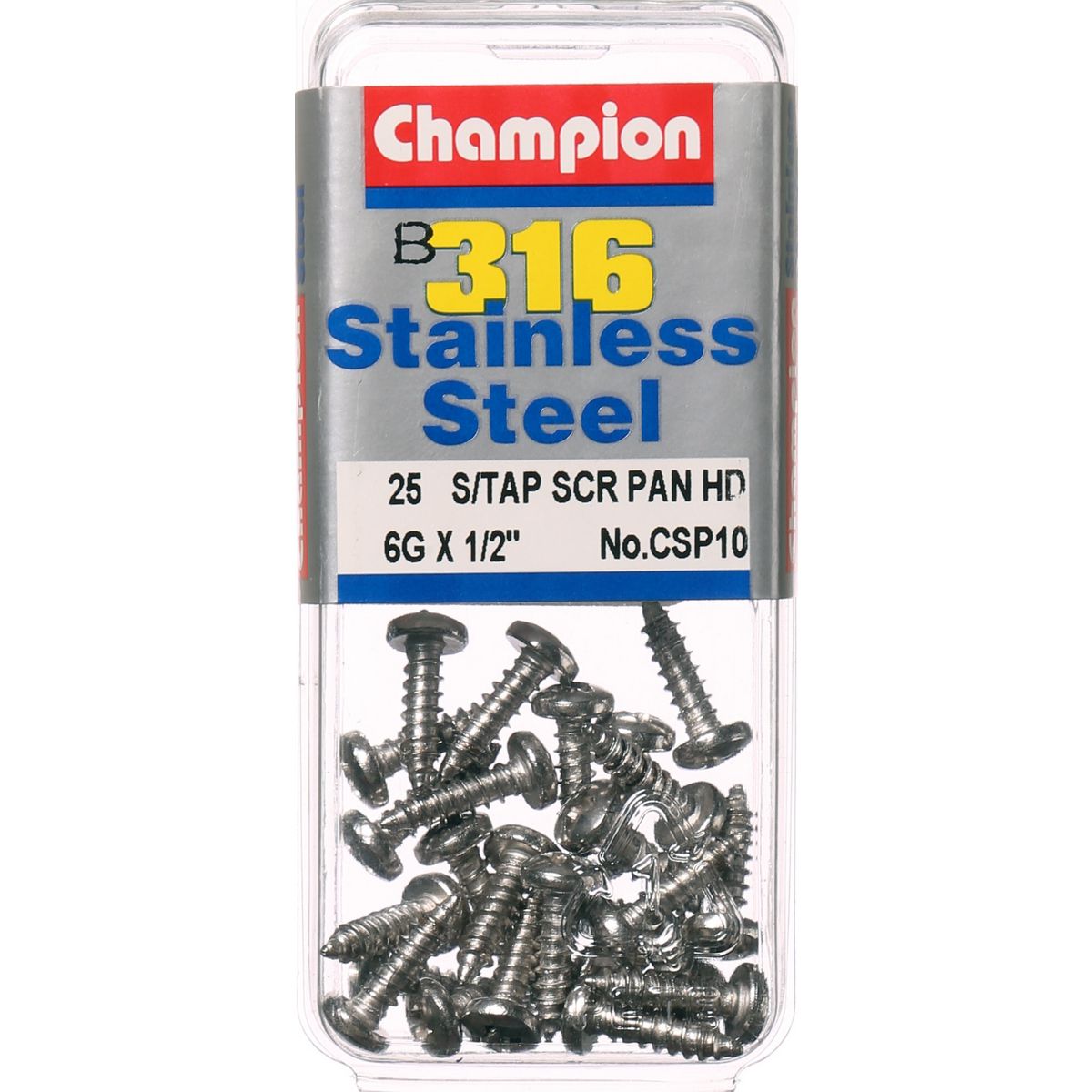Champion Stainless Steel Screw Self Tapp Panhead Phillips 3.5x13mm-316/A4 25Pk CSP10