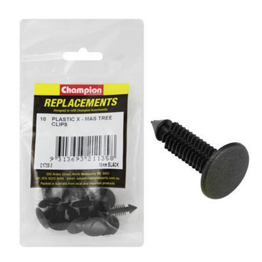 Champion Fasteners Xmas Tree Clip Black Len:20mm Stem Dia: 8mm Head:17.5mm C1735-3