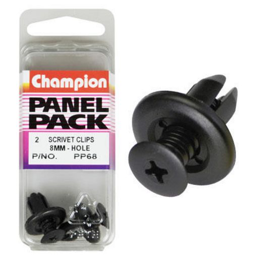 Champion Push Rivet Black 12.5mm Len 8.4-10.2mm Hole 18mm Head 2Pk PP68
