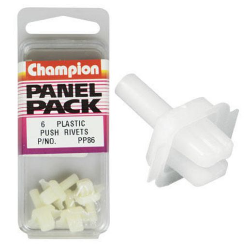 Champion Fasteners Moulding Panel Clip  White Len: 4.5mm Hole: 6mm Head: 9mm PP86