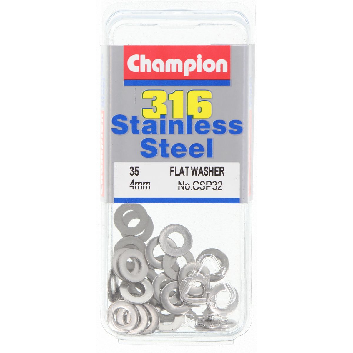 Champion Flat Washer Stainless 4mm 35Pk CSP32