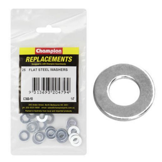 Champion Fasteners Washer Flat Steel 1/4in x 9/16in x 18G Zinc Plated C360-10