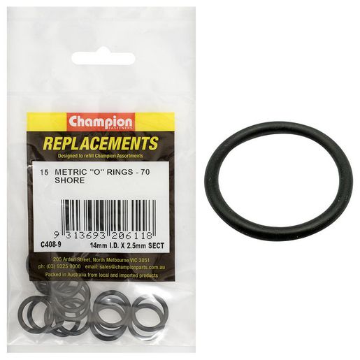 Champion Fasteners O Ring Nitrile Rubber 70 Shore 14mm x 2.5mm Refill Pack C408-9