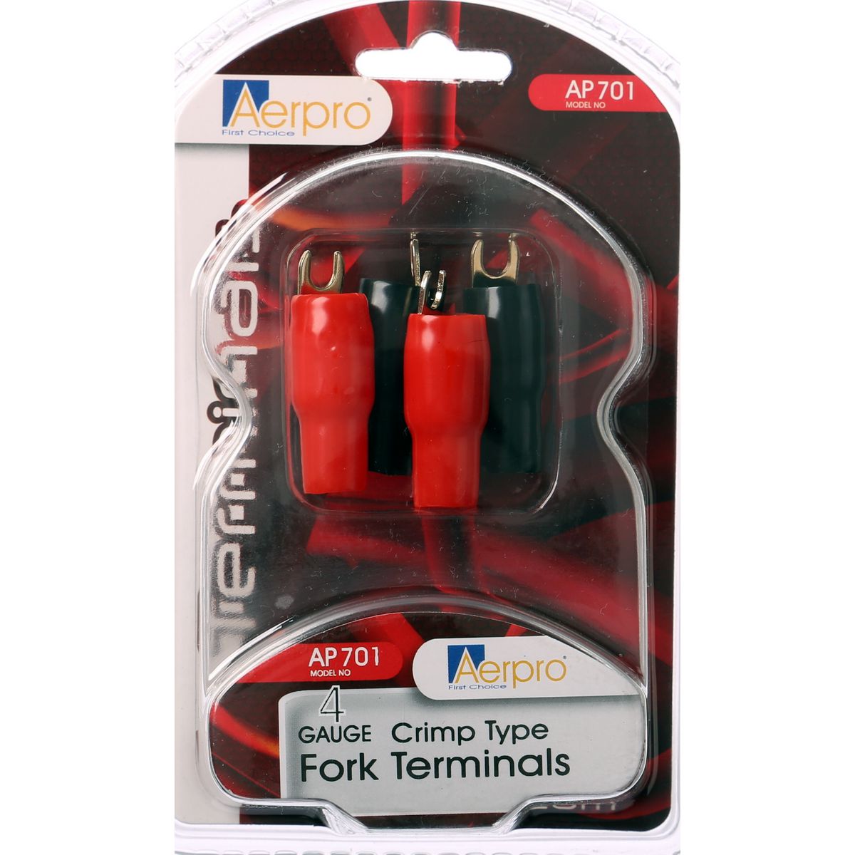 Aerpro 4 Gauge Fork Terminal 2 Red/2 Black
