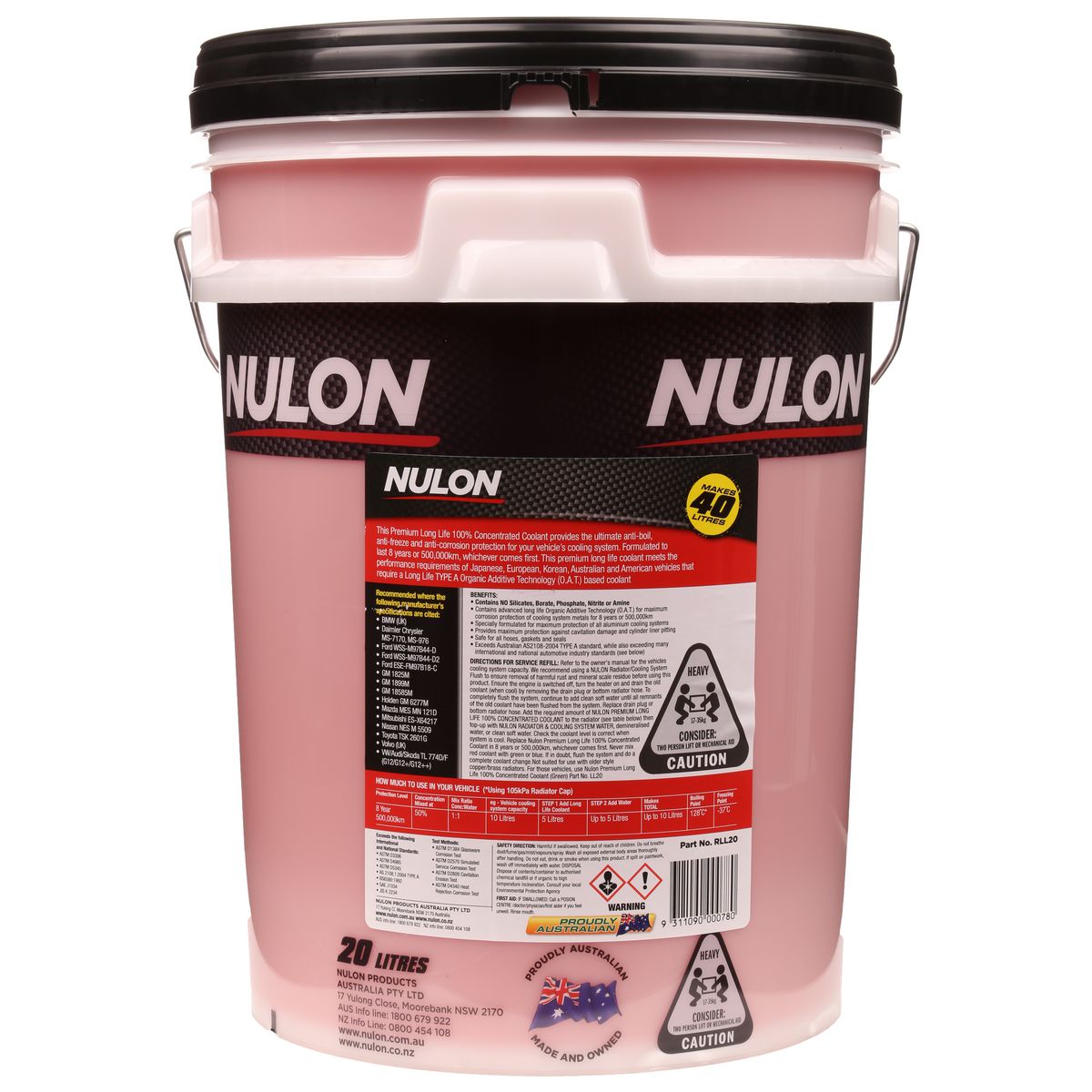 Nulon Red Premium Long Life Coolant 100% Concentrate 20L RLL20