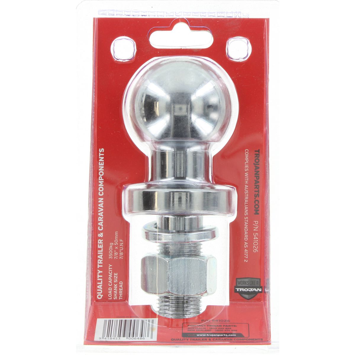 TROJAN Towball 50mm 3500kg Chrome 541026