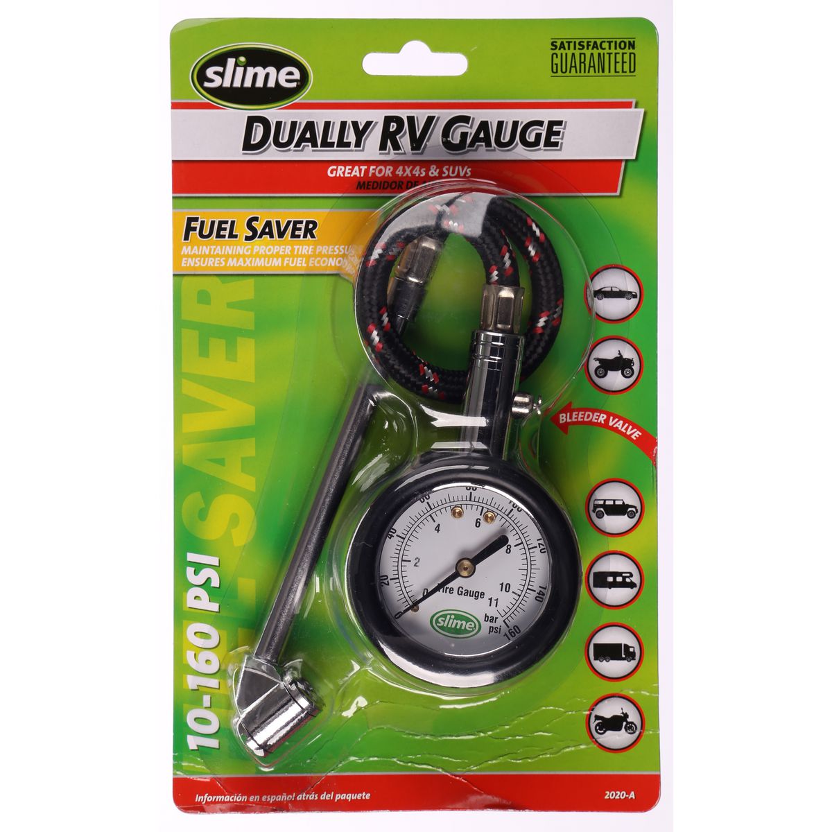 Slime RV Tyre Pressure Gauge Dual Head 10-160 PSI 2020-A
