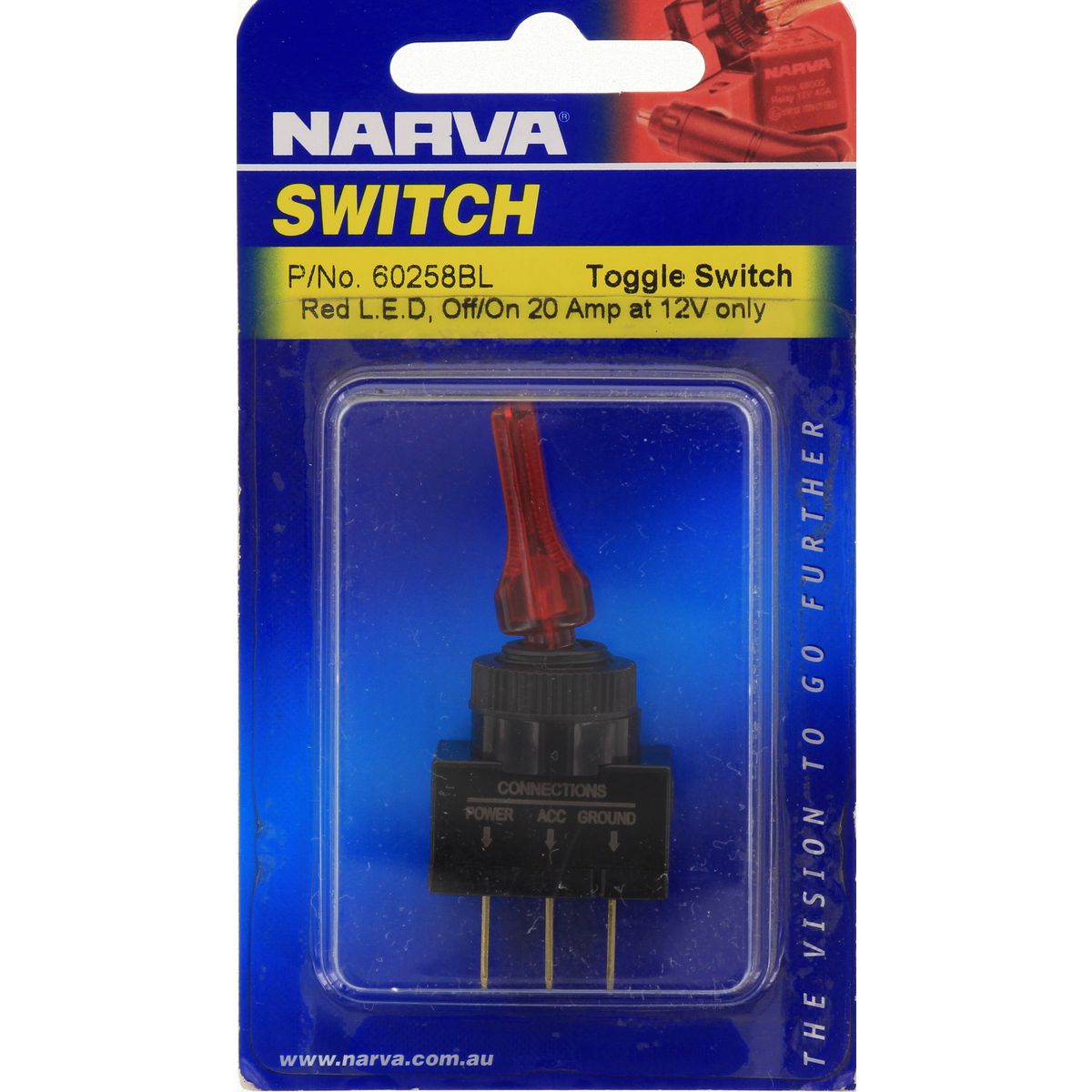 Narva Toggle Switch 20A 12V On/Off LED 60258BL