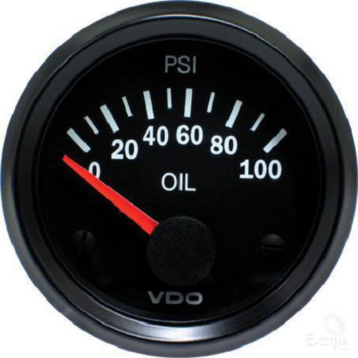 VDO Oil Pressure Gauge Illuminated Dial 100psi 12V 52mm Round 350010021