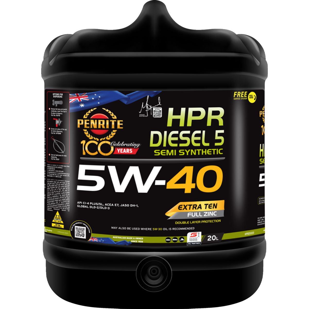 Penrite HPR Diesel 5 SAE 5W-40 Engine Oil 20L