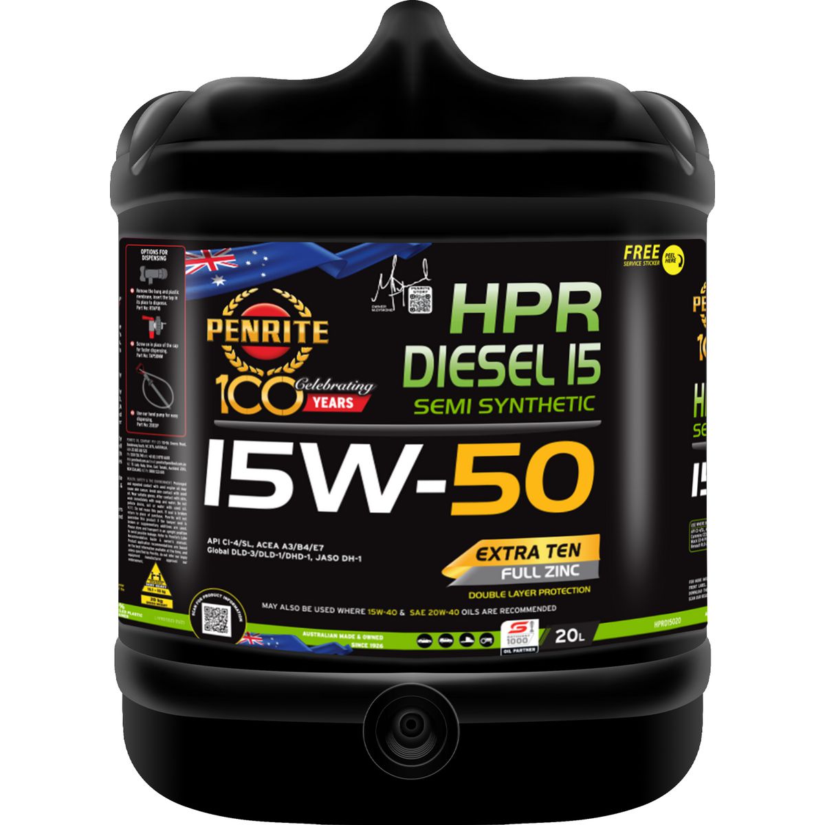 Penrite HPR Diesel 15 SAE 15W-50 Engine Oil 20L