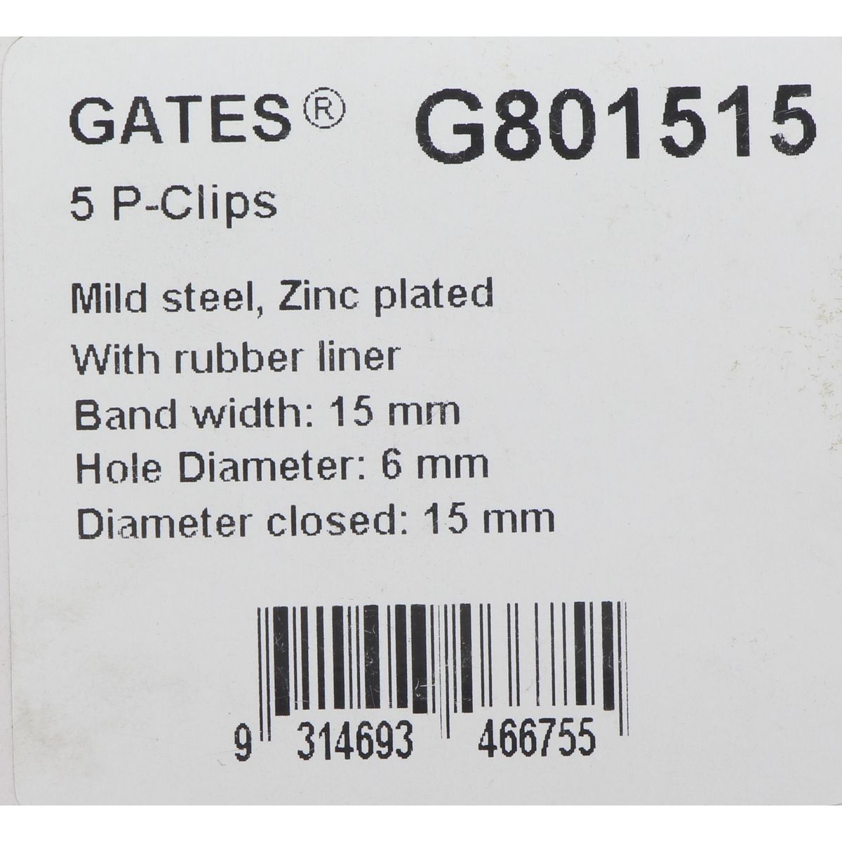 Gates P Clip With Rubber Liner 15Mm G801515
