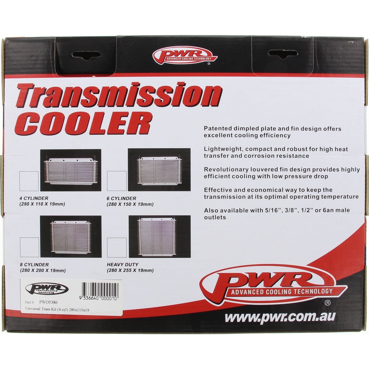 PWR Transmission Oil Cooler Kit 280x110x19mm (3/8") PWO5386