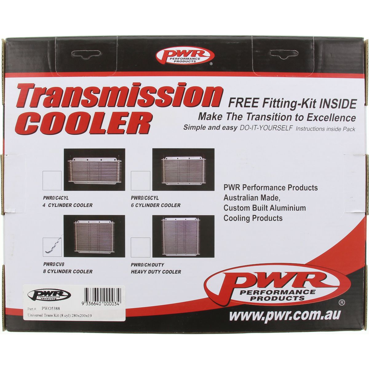 PWR Transmission Oil Cooler Kit 280x200x19mm (3/8") PWO5388