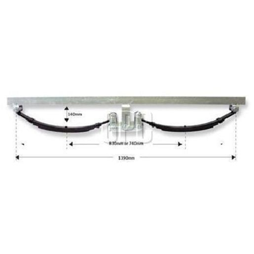 Trojan Tandem Eye To Eye Leaf Spring Suspension 3500Kg 6 - 50 X 6Mm Mounted & Assembled Bare Steel 8718
