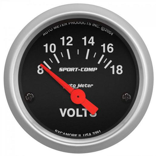 Autometer Sport-Comp 2-1/16in Volt Meter Gauge 8-18 Volts Short Sweep Electric AU3391