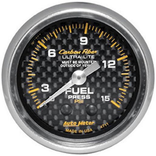 Autometer Carbon Fiber 2-1/16in Fuel Pressure Gauge 0-15PSI Mechanical AU4711