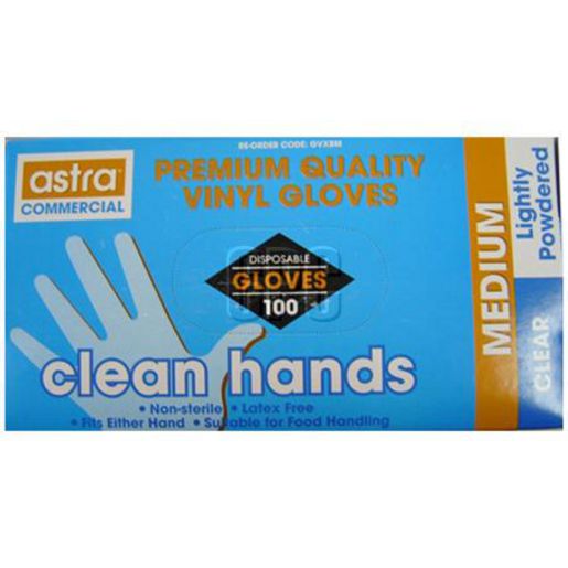 Astra Gloves-Vinyl Clean Hands Medium 100 Pack GVXBM