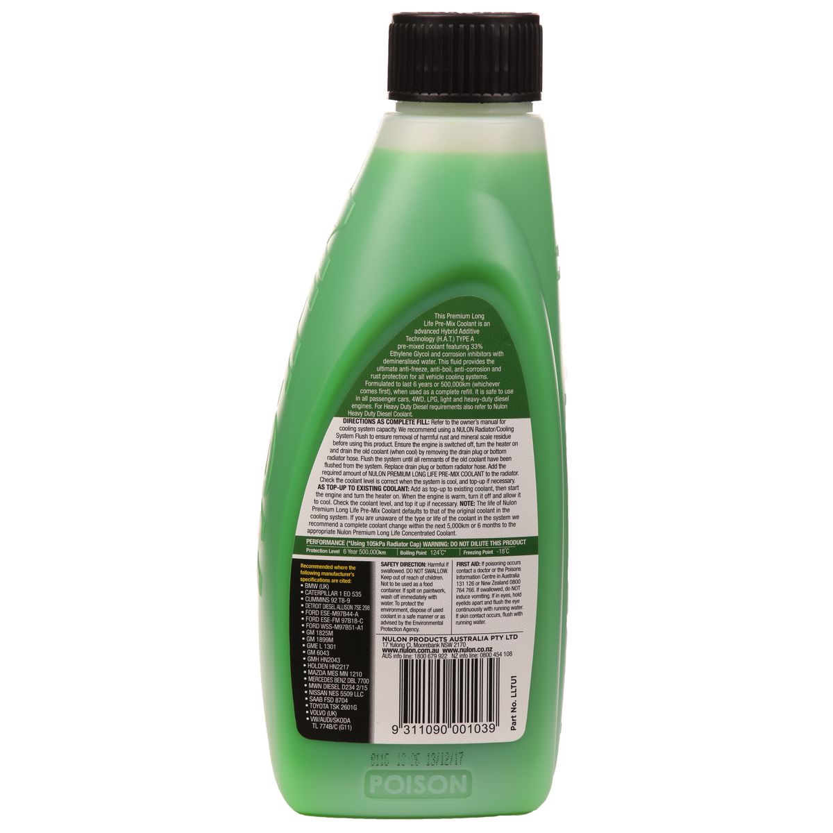 Nulon Green Premium Long Life Coolant Premix 1L LLTU1