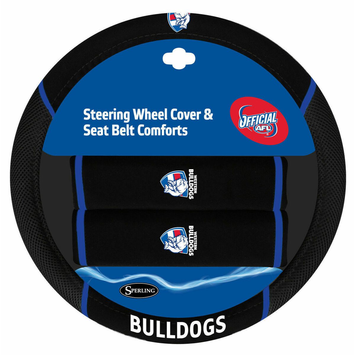 AFL Steering Wheel Cover/Seat Belt Cover Set - Western Bulldogs ACAFLBULACC