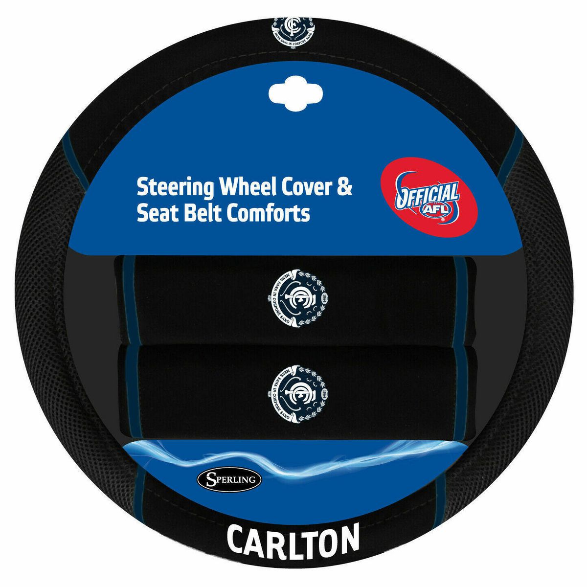 AFL Steering Wheel Cover/Seat Belt Cover Set - Carlton Blues ACAFLCARACC