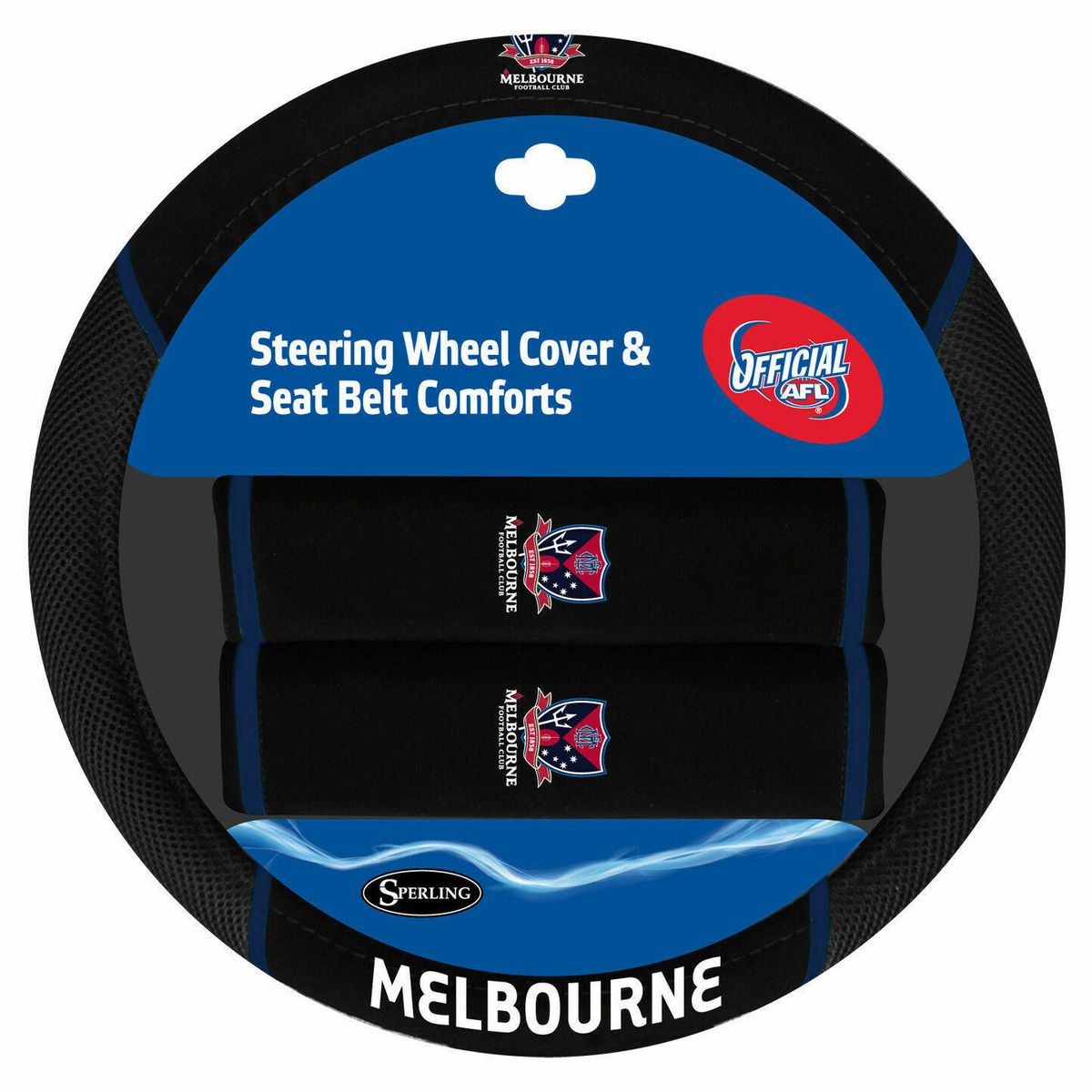 AFL Steering Wheel Cover/Seat Belt Cover Set - Melbourne Demons ACAFLDEMACC