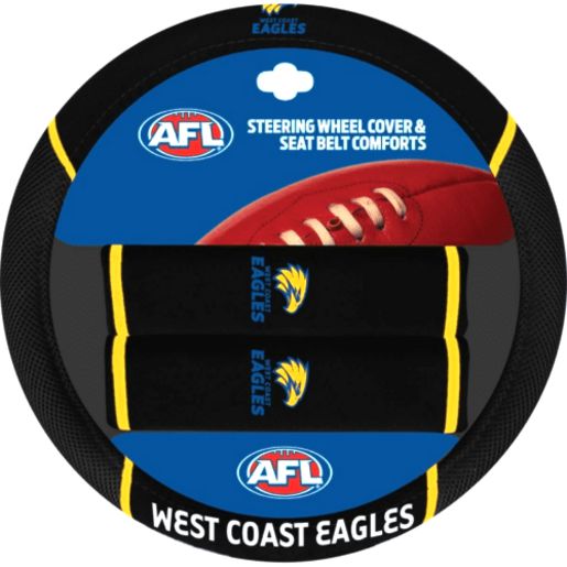 AFL Steering Wheel Cover/Seat Belt Cover Set - West Coast Eagles ACAFLEAGACC