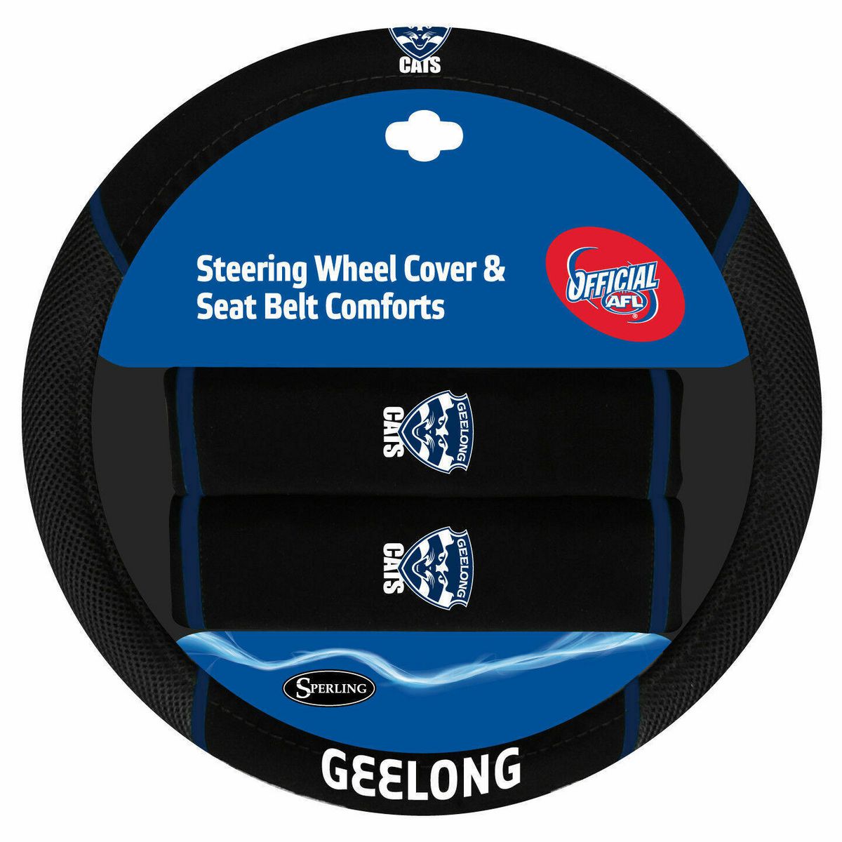 AFL Steering Wheel Cover/Seat Belt Cover Set - Geelong Cats ACAFLGEEACC