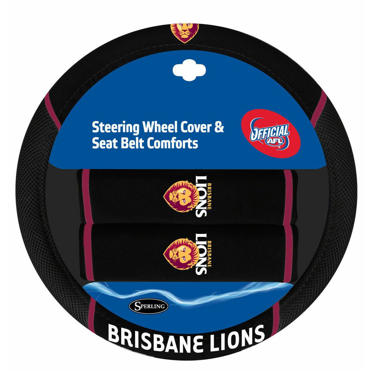 AFL Steering Wheel Cover/Seat Belt Cover Set - Brisbane Lions ACAFLLIOACC