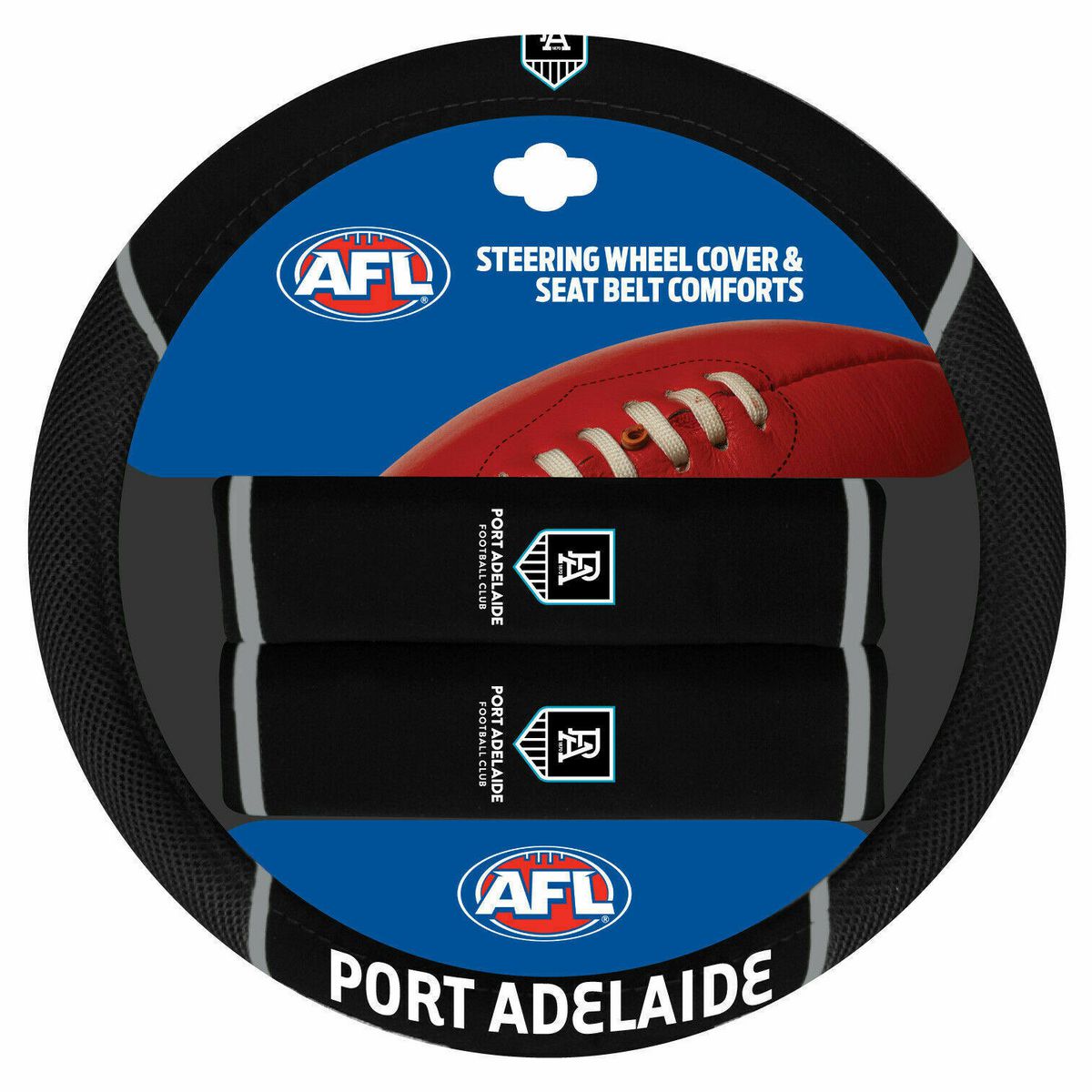AFL Steering Wheel Cover/Seat Belt Cover Set - Port Adelaide Power ACAFLPOWACC