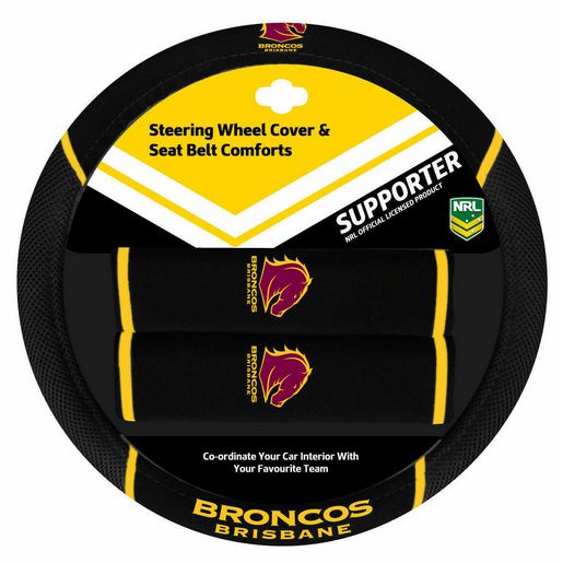 NRL Steering Wheel Cover/Seat Belt Cover Set - Brisbane Broncos ACNRLBROACC