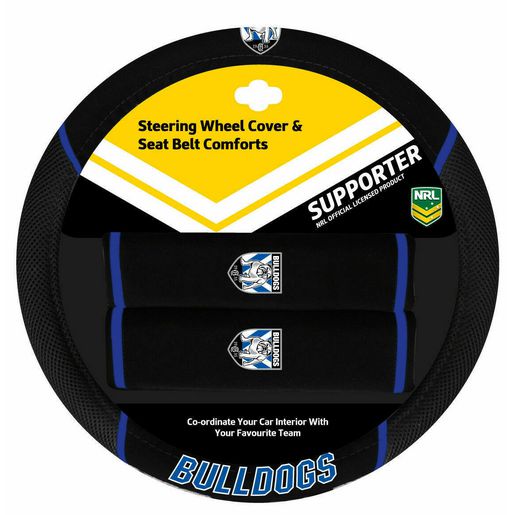 NRL Steering Wheel Cover/Seat Belt Cover Set - Canterbury Bulldogs ACNRLBULACC
