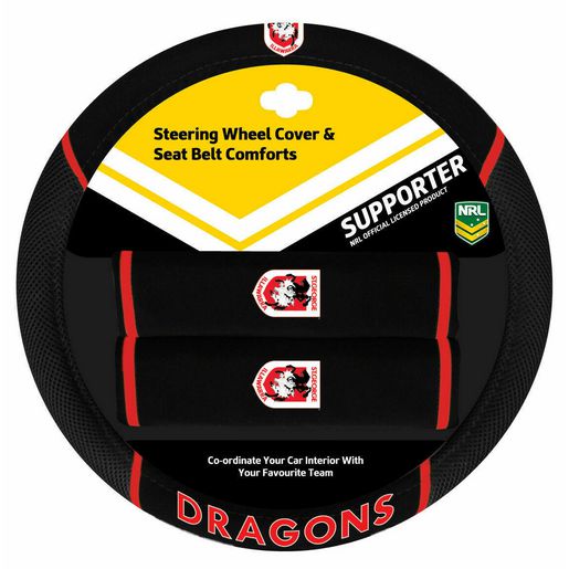 NRL Steering Wheel Cover/Seat Belt Cover Set - St George/Illawarra Dragons ACNRLDRAACC