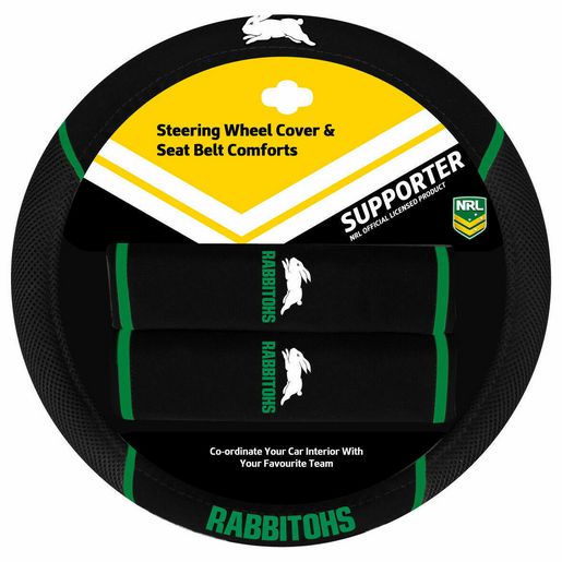 NRL Steering Wheel Cover/Seat Belt Cover Set - South Sydney Rabbitohs ACNRLRABACC