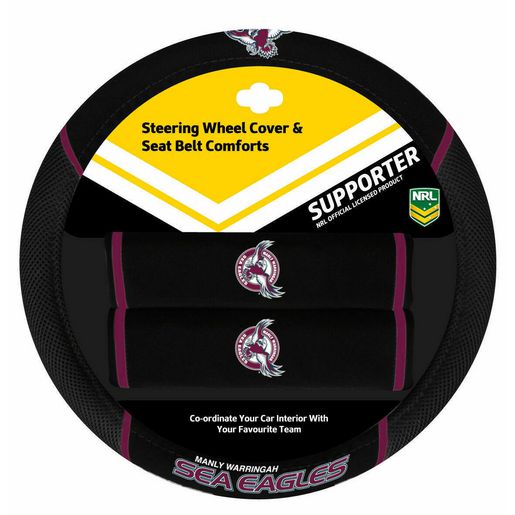NRL Steering Wheel Cover/Seat Belt Cover Set - Manly Sea Eagles ACNRLSEAACC