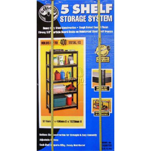 Geelong Powder Coated 5 Shelf Slotted Storage Rack 80kg/shelf 163672S