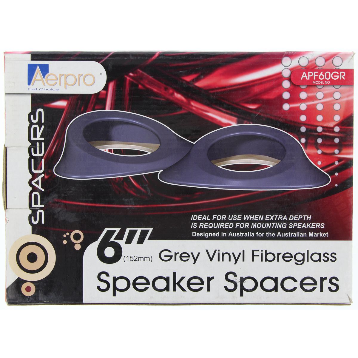 Aerpro Fibreglass Speaker Spacers 6In Grey Vinyl APF60GR