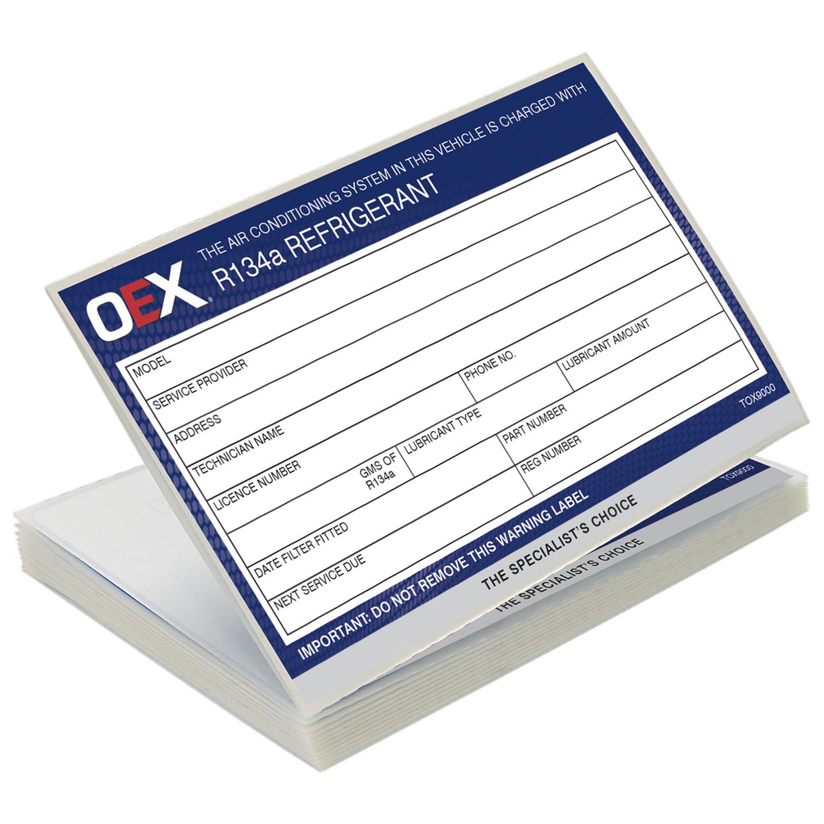 OEX Service Labels - 25 Pack TOX9000