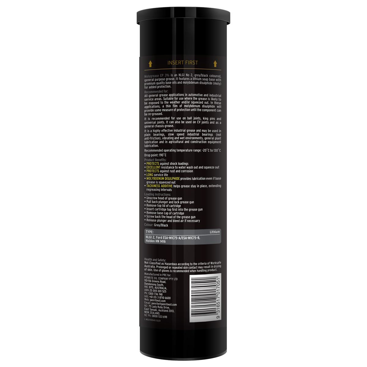 Penrite Molygrease EP 3% NLGI 2 450g Cartridge MOLY00045