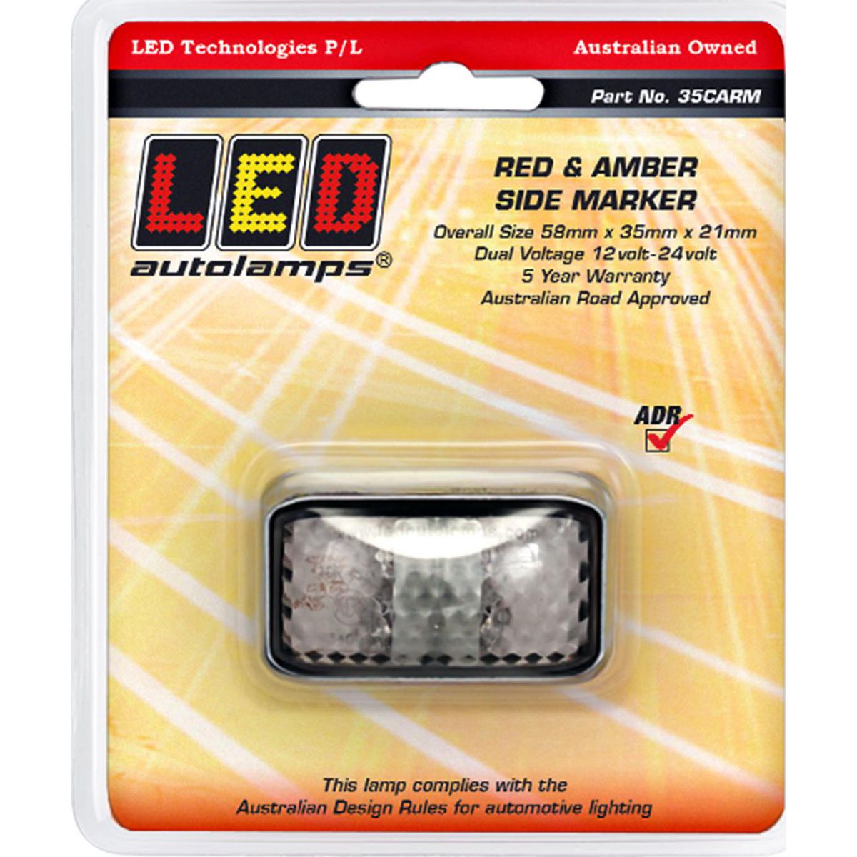 LED Autolamps Chrome Series Side Marker with 40cm Cable Red/Amber 58x35x21mm 10-30V 35CARM