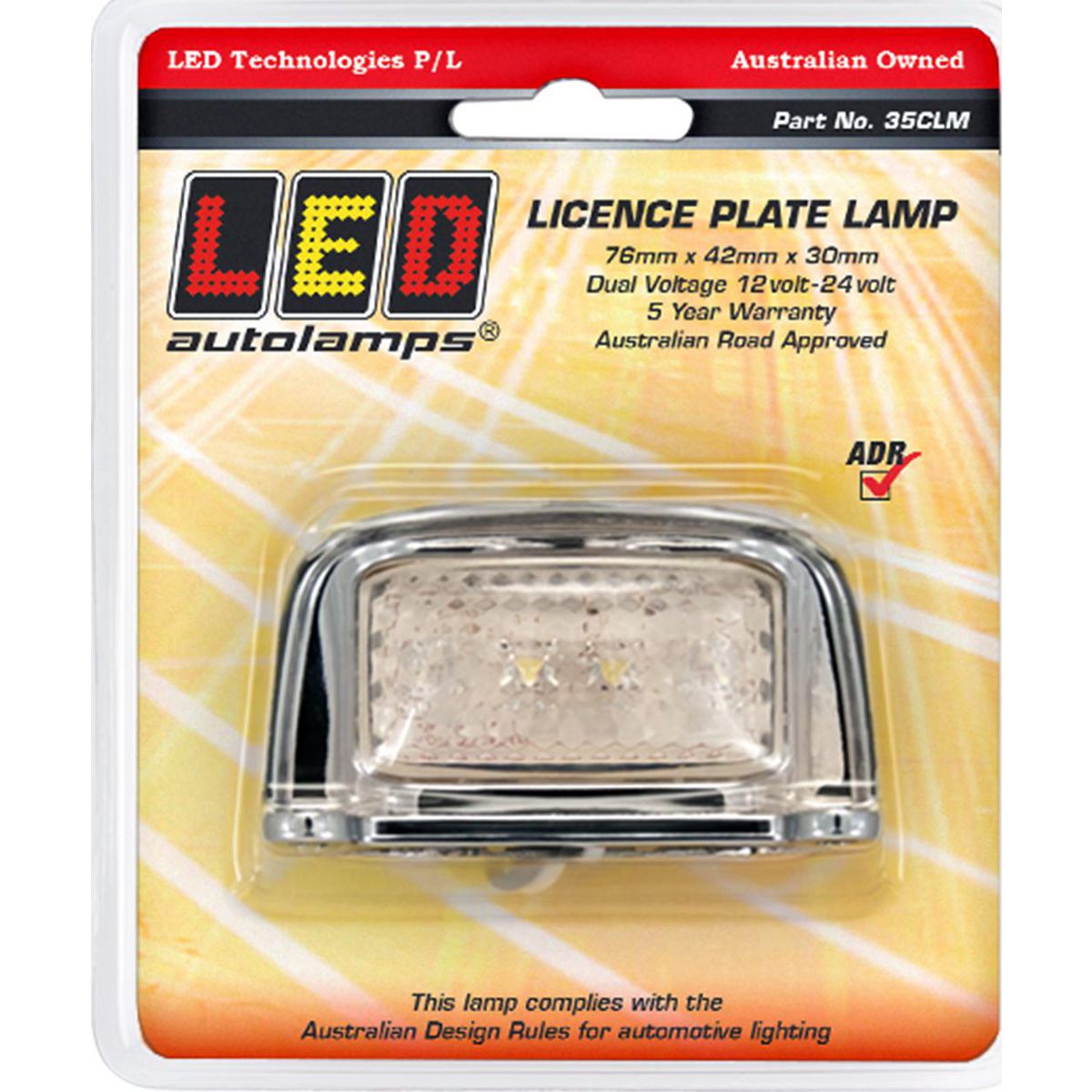 LED Autolamps Licence Plate Lamp with Chrome Bracket and 40CM Cable 76x41x27mm 12-24V 35CLM