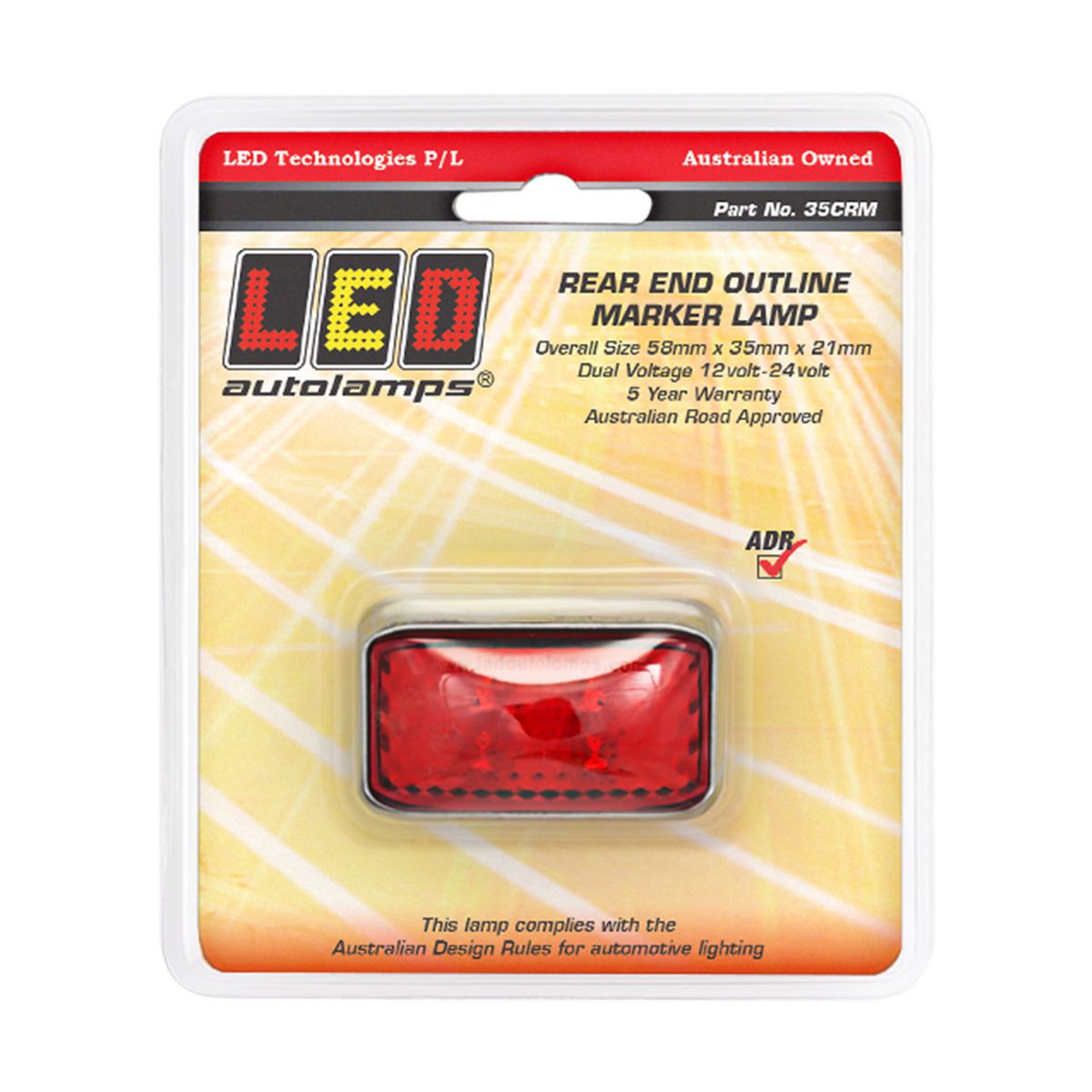 LED Autolamps Chrome Series Rear Marker with 30cm Cable Red 58x35x19mm 10-30V 35CRM