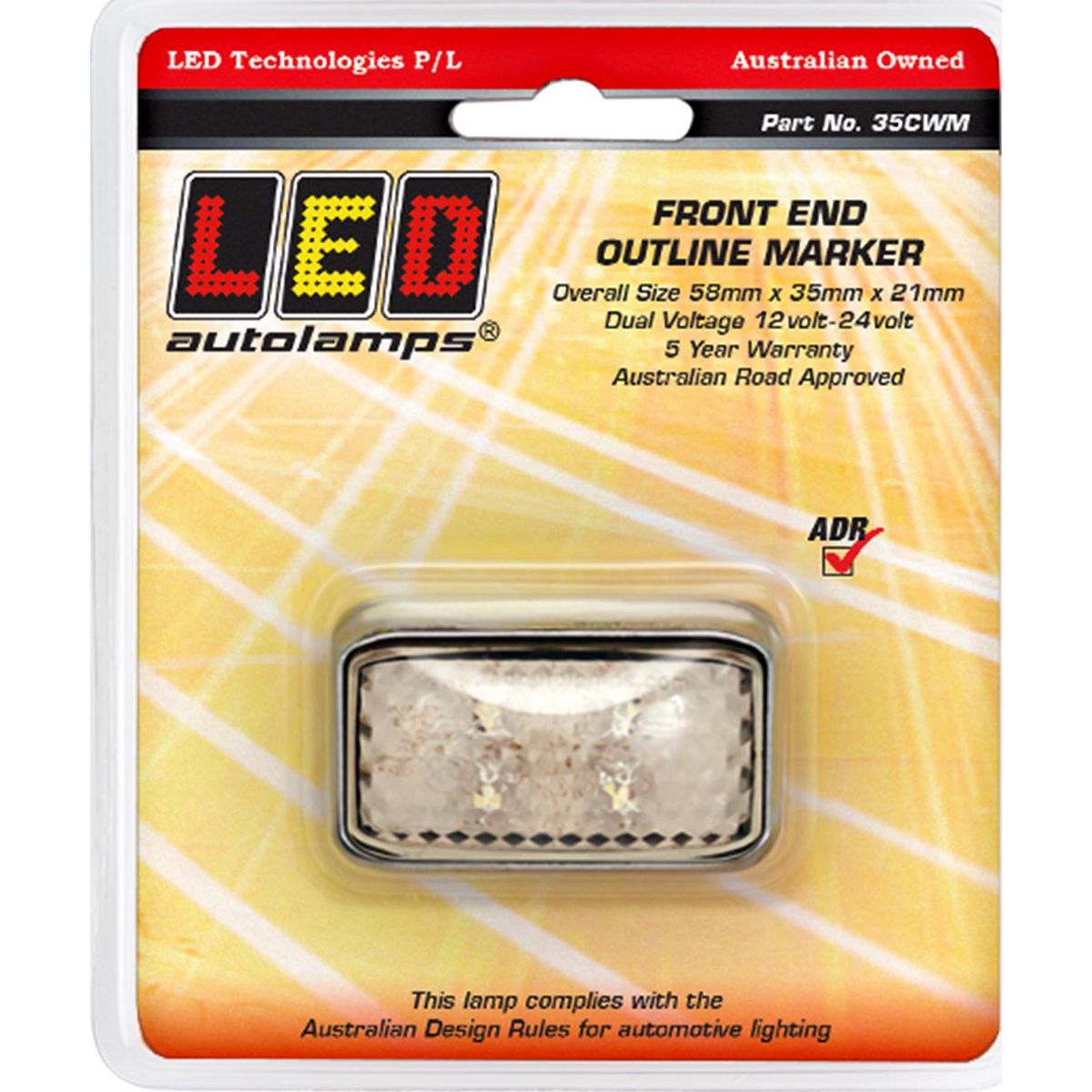 LED Autolamps Chrome Series Front Marker with 40cm Cable White 58x35x19mm 10-30V 35CWM