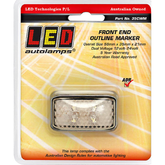 LED Autolamps Chrome Series Front Marker with 40cm Cable White 58x35x19mm 10-30V 35CWM