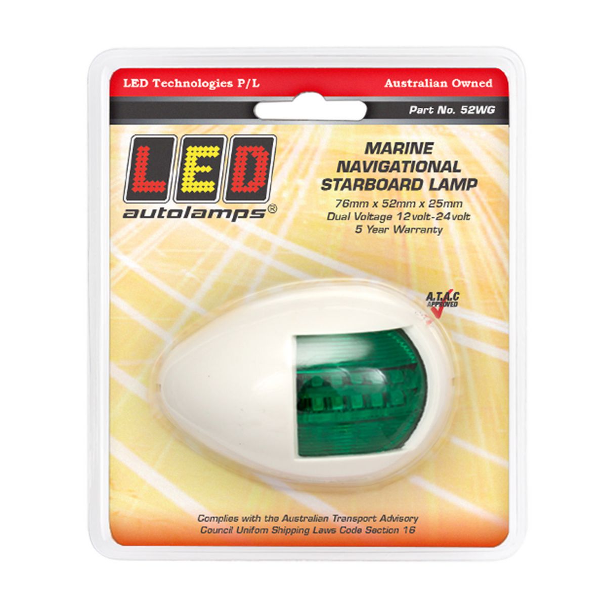 LED Autolamps Starboard Navigation Lamp with White Bracket Green 76 x 52mm 52WG