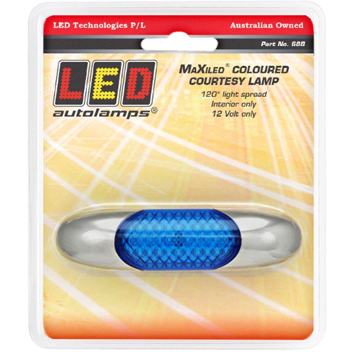 LED Autolamps Interior Light with Chrome Frame 10W Blue Lens and LEDs 100 x 25mm 12V 68B