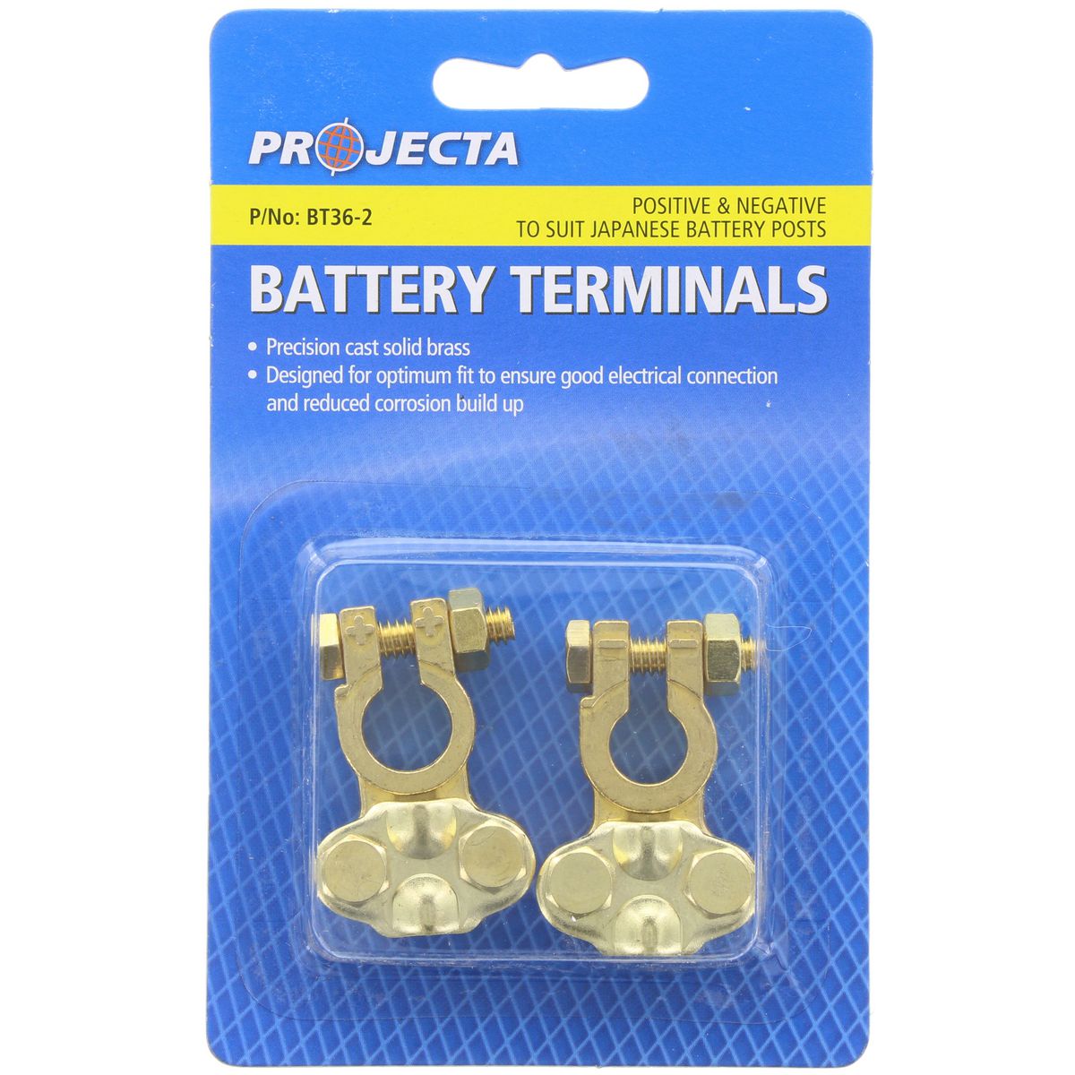 PROJECTA Brass Battery Terminal 1x Positive & 1x Negative Suits Small Japanese Battery Posts 8-2B&S BT36-2
